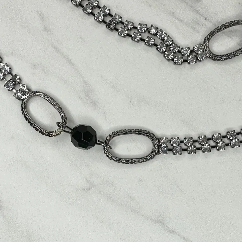 Womens Rhinestone Studded Black Beaded Chain Link Belt Large (L/XL) ✨